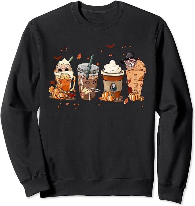 Autumn Fall Horror Latte Coffee Cups Ghost Halloween Sweatshirt | Amazon (US)