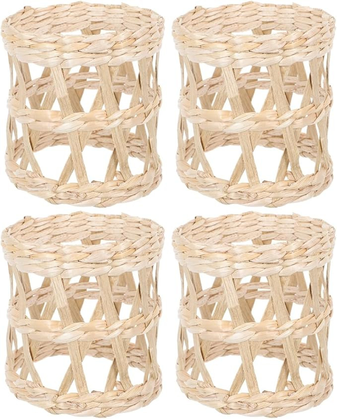 GANAZONO 4pcs Woven Glass Vase Sleeve Wicker Cup Holder Rattan Bottle Cover Table Centerpiece Dec... | Amazon (US)