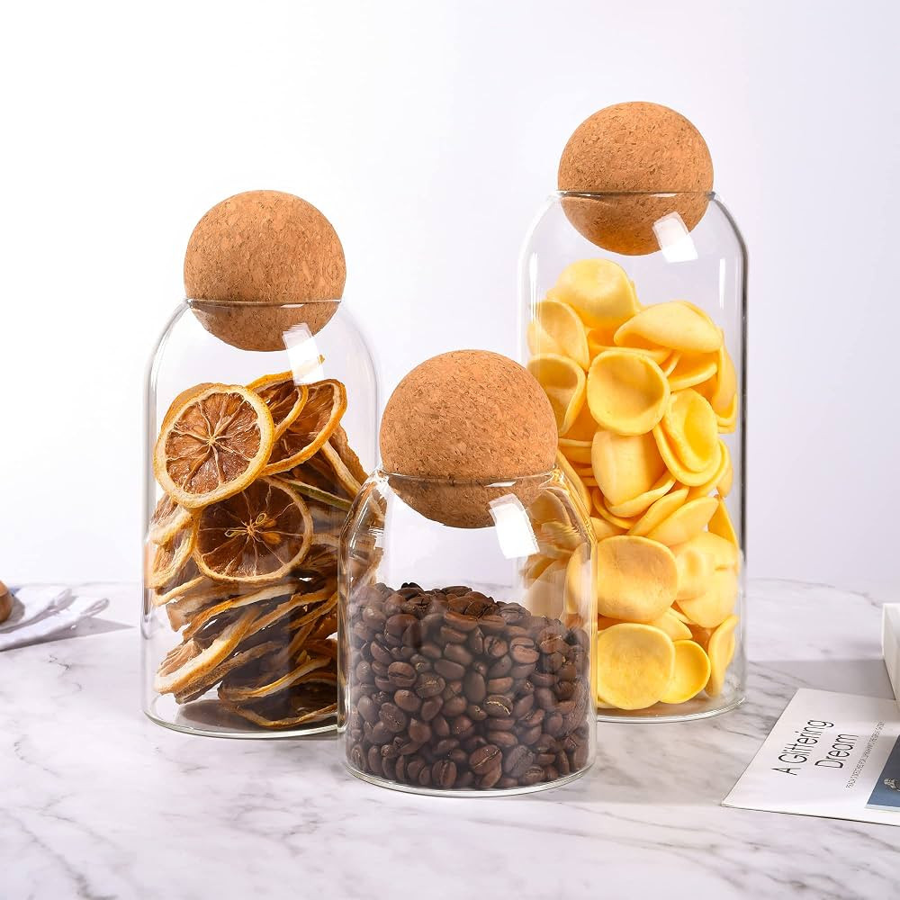 CHARMING Glass Food Storage Jars With Lids Different Size Kitchen (3 Pack) Wood Lid Ball Clear Gl... | Amazon (US)
