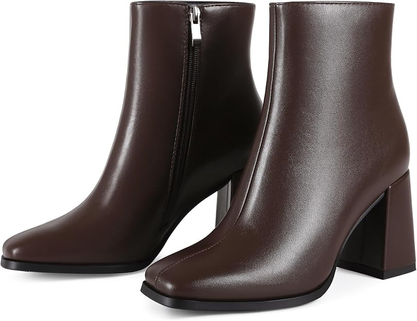 Wetviro Womens Square Toe Ankle Boots Chunky Block Heel Short Boots | Women's Elegant Office Ankl... | Amazon (US)