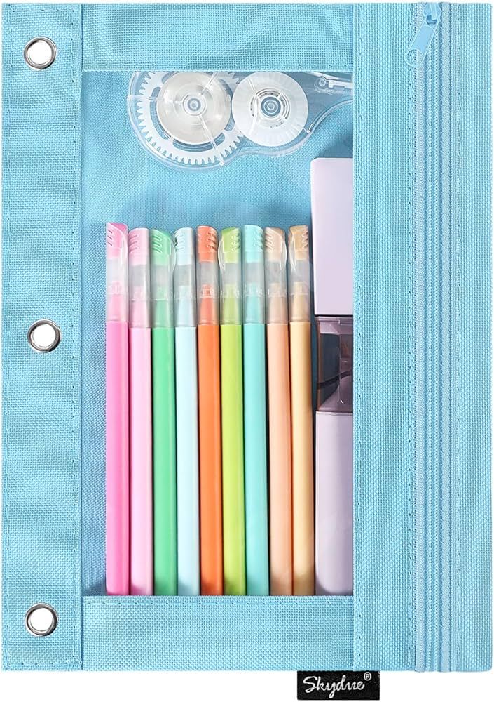 SKYDUE Pencil Pouch for 3 Ring Binder, Zipper Pencil Pouches for Girls Boys, Clear Window Pencil ... | Amazon (US)
