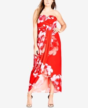 City Chic Trendy Plus Size Printed Draped-Front Gown | Macys (US)