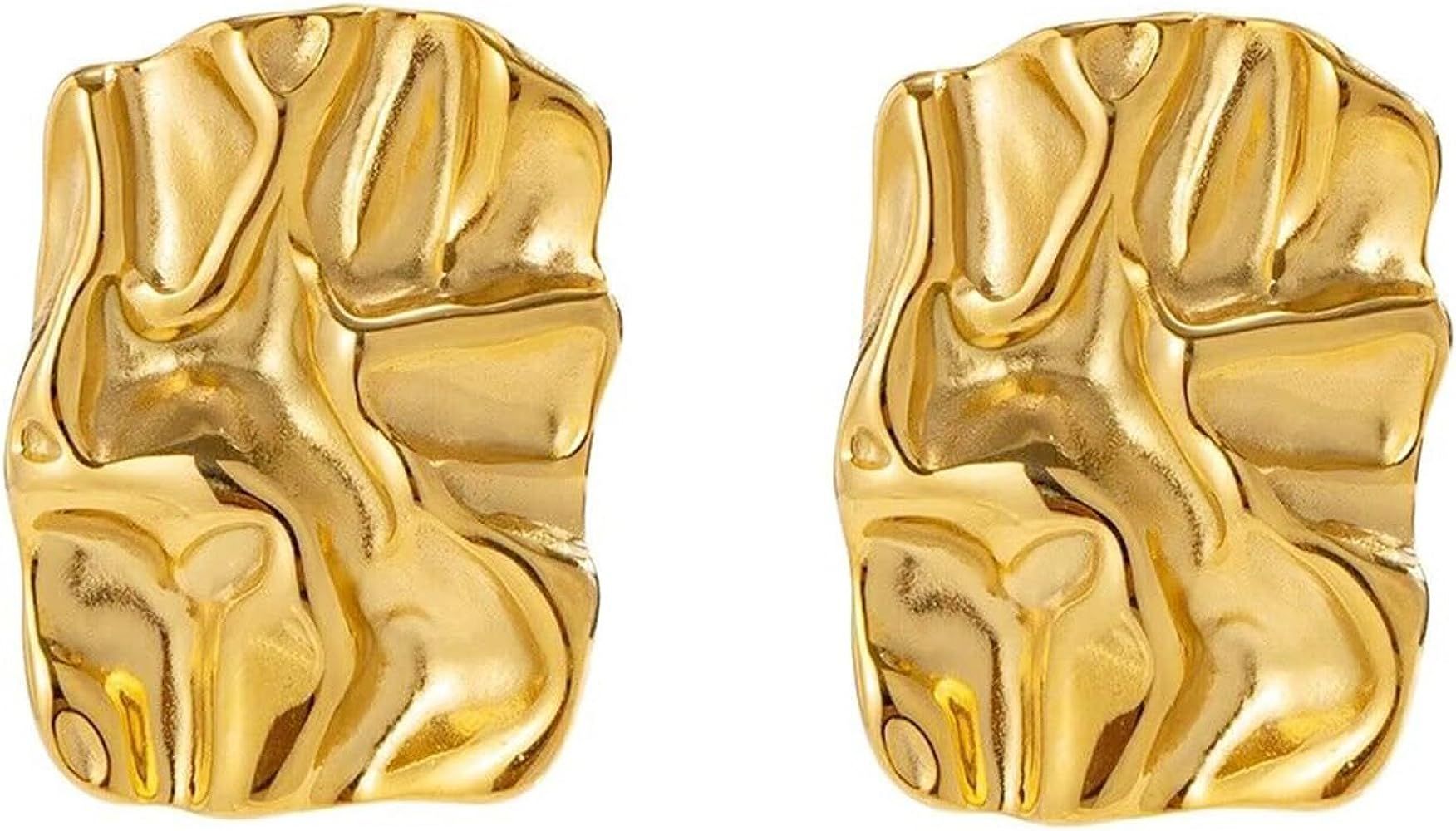 Chunky Gold Rectangle Stud Earrings for Women, Dainty Thick Stud Earrings, Minimalist Geometric E... | Amazon (US)