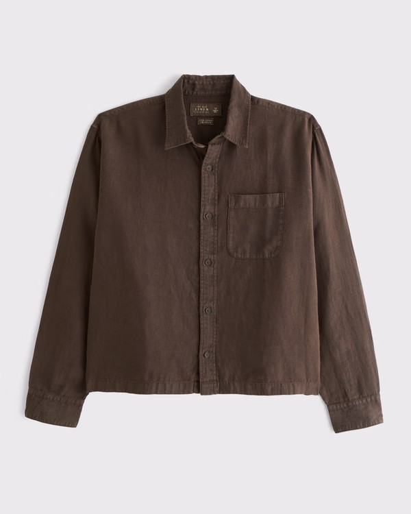 Cropped Linen Button-Up Shirt | Abercrombie & Fitch (US)
