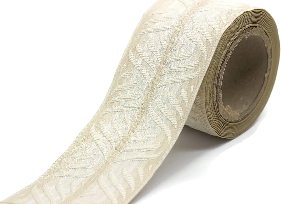 3.8 Yard Spool 2.67 inches Beige Leaf Embroidered Drapery Trim Jacquard Ribbon for Your Drapes Cu... | Amazon (US)