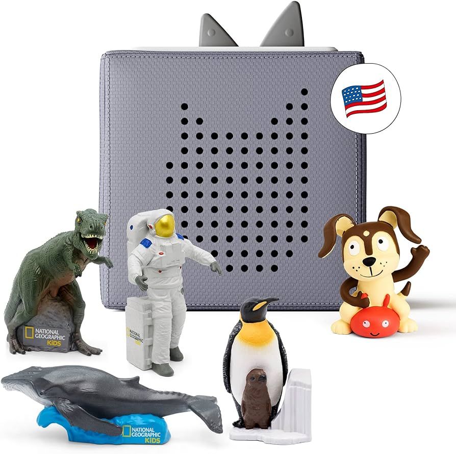 Toniebox Audio Player Starter Set with National Geographic Astronaut, Dinosaur, Whale, Penguin, and Playtime Puppy - Listen, Learn, and Play with One Huggable Little Box - Gray | Amazon (US)