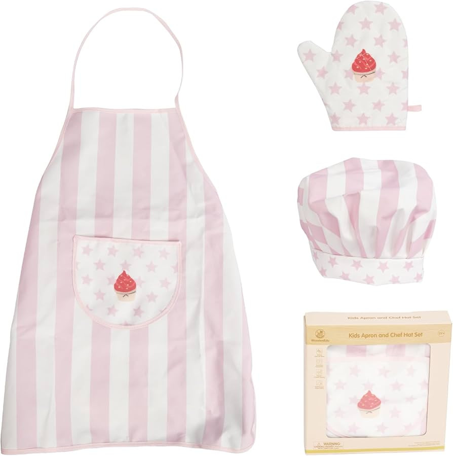 Kid Apron and Chef Hat Set, 3 Pcs Children Cooking Baking Set Kits Role Play Chef Toy Kid Cooking... | Amazon (US)