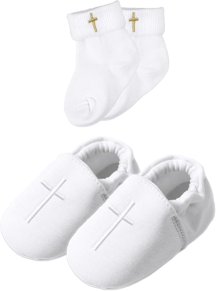 AGJ Baby Boys Baptism Shoes with Embroidered Cross, Infant Toddler Soft Sole White Christening Sn... | Amazon (US)