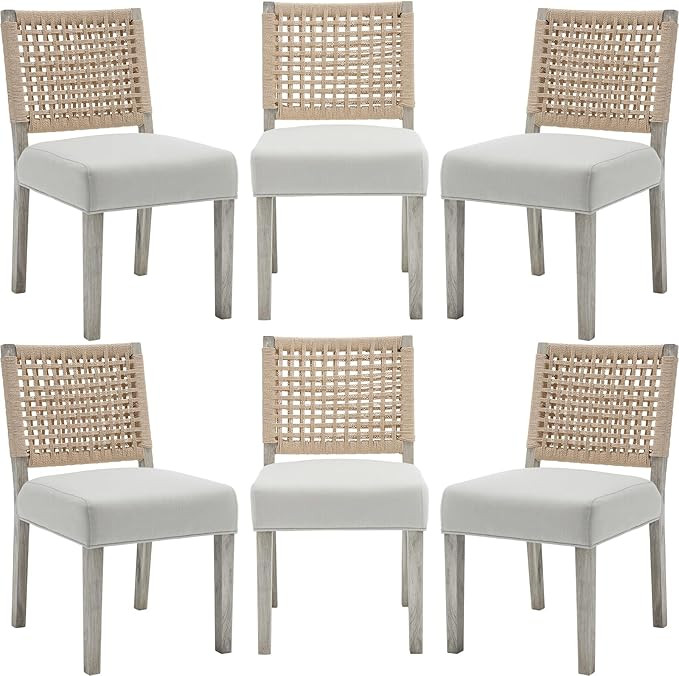 Farmhouse Dining Chairs Set of 6 Linen Fabric Upholstered Accent Side Chair, Mid Century Modern K... | Amazon (US)