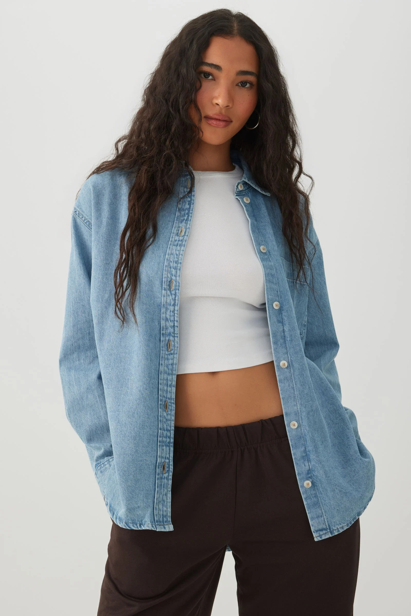 Oversized Denim Shirt Light Blue | Ardene Canada | Ardene US