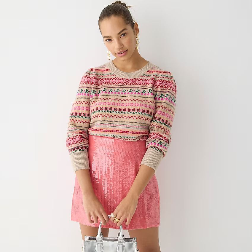 Puff-sleeve Fair Isle crewneck sweater | J.Crew US