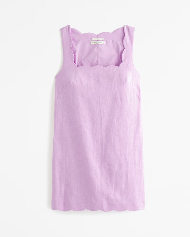 Premium Linen Scalloped Mini Dress | Abercrombie & Fitch (US)