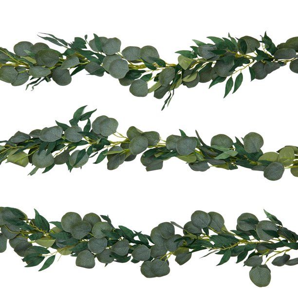 3 Pack Artificial Faux Eucalyptus Greenery Garland with Silver Dollar Leaves for Wedding & Home F... | Walmart (US)