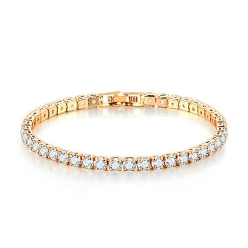 Amoina 14K Gold Plated Princes Cut Cubic Zirconia Classic Tennis Bracelet | Gold Bracelets Size 6.5 Inch | Amazon (US)