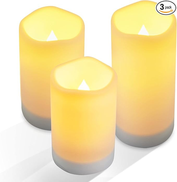 NURADA Large Outdoor Solar Powered Candles - Flameless Pillar Waterproof Rechargeable Candle Set,... | Amazon (US)