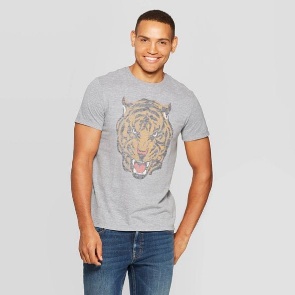 Men's Printed Standard Fit Tiger Short Sleeve Crew Neck Graphic T-Shirt - Goodfellow & Co™ Gray | Target