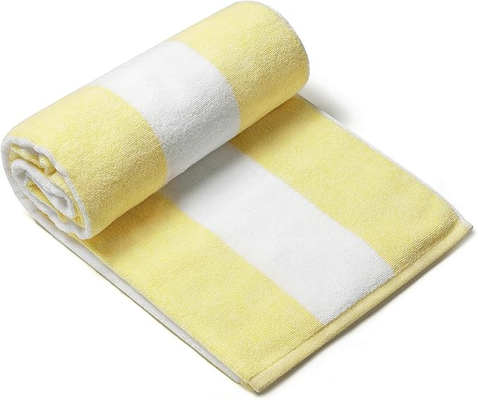 CLOWOOD Plush Oversized Beach Towel - Cotton 40 x 70 Inch Large Thick Yellow Striped Cabana Pool ... | Amazon (US)