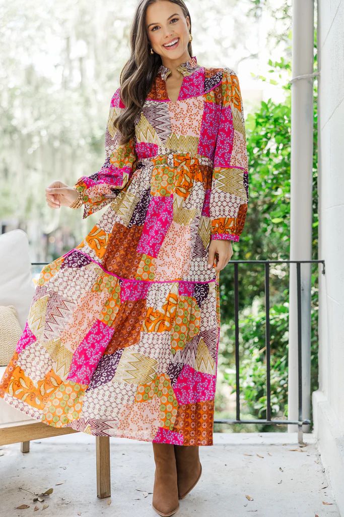 Fate: Happy For You Fuchsia Pink Patchwork Midi Dress | The Mint Julep Boutique