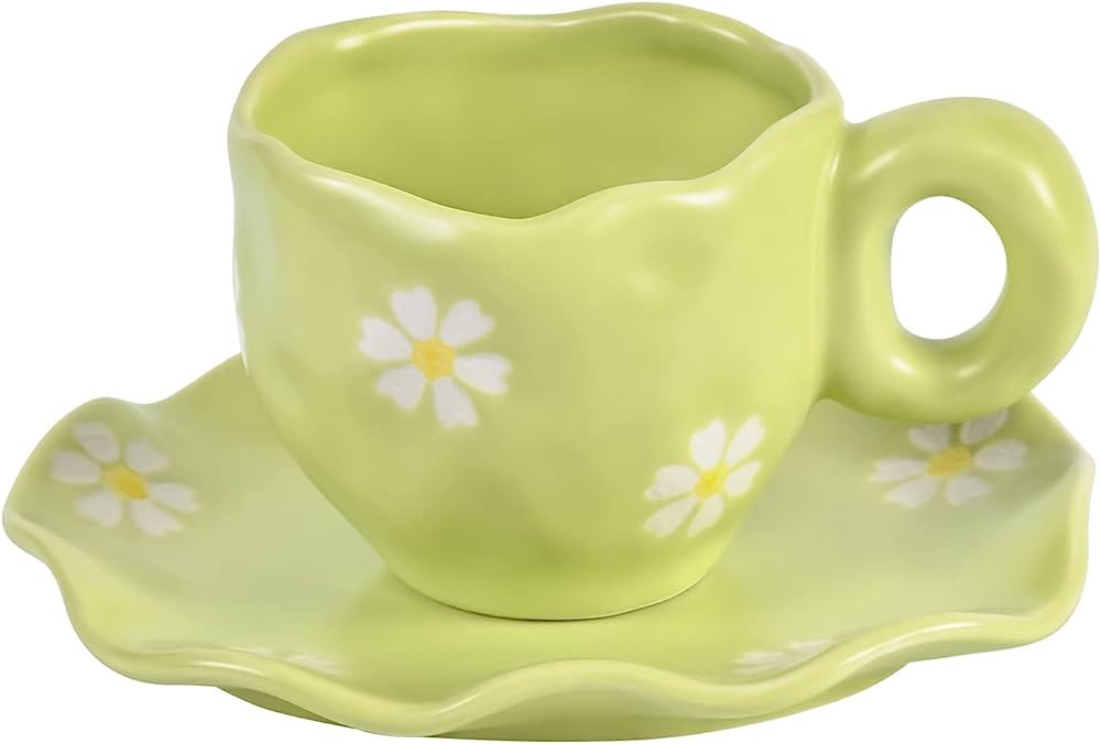 Koythin Ceramic Coffee Mug with Saucer Set, Cute Creative Daisy Cup Saucer for Office and Home, D... | Amazon (US)