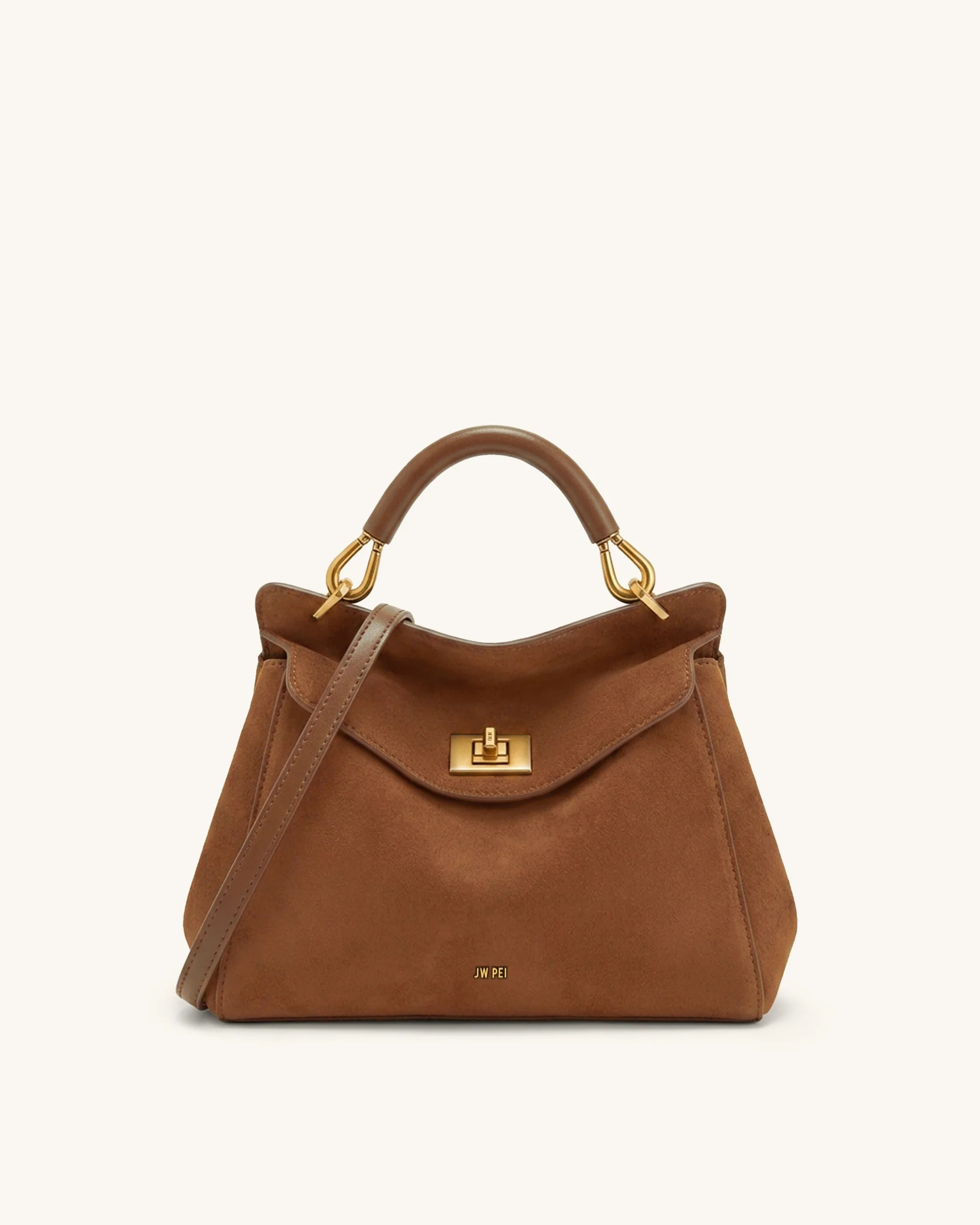 Lucia Classic Faux Suede Top Handle Bag - Dark Red Brown | JW PEI US