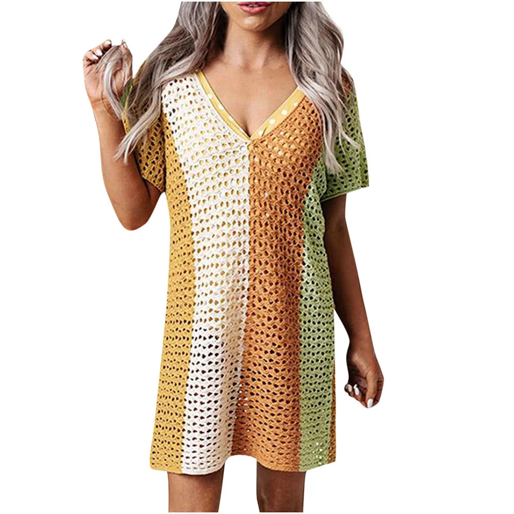 Joau Swimsuit Cover Ups for Women, V Neck Hollow Out Swim Coverup Crochet Summer Beach Cover Up D... | Walmart (US)