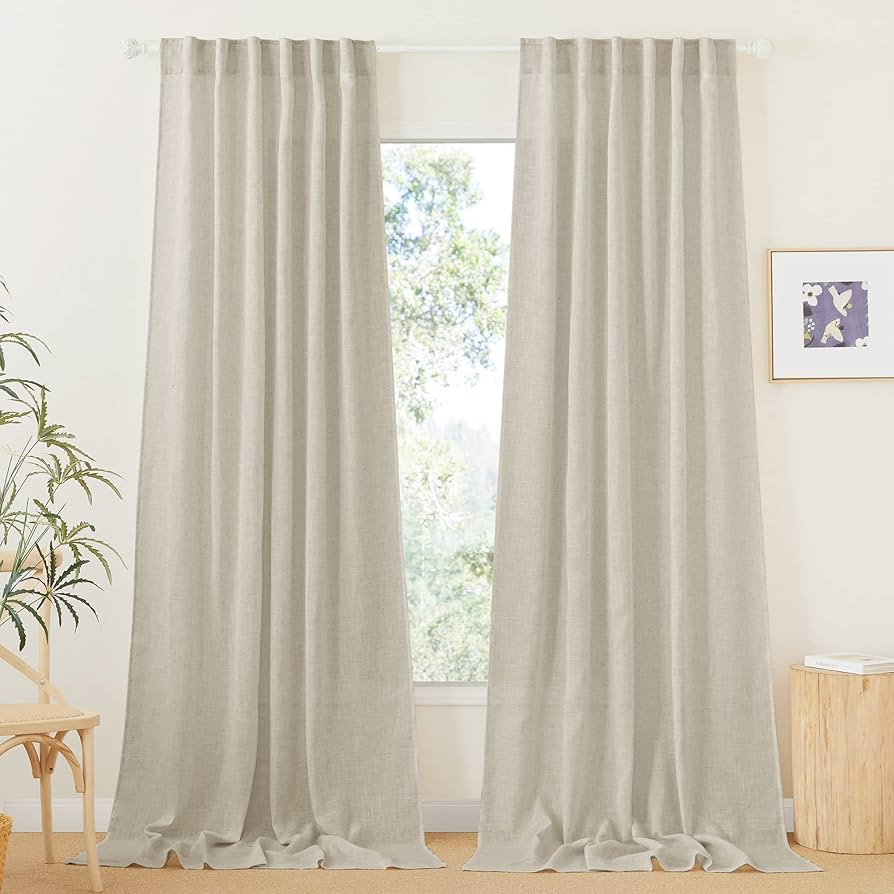 RYB HOME Semi Sheer Curtains - Linen Textured Curtains Light Filtering Privacy Panels for Patio S... | Amazon (US)