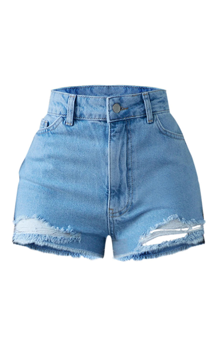 PRETTYLITTLETHING Shape Bleach Wash Ripped Denim Shorts | PrettyLittleThing US
