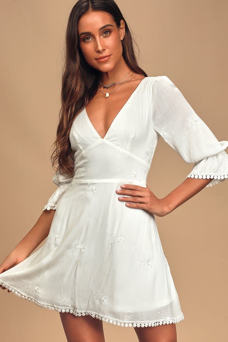 In the Meadow White Embroidered Backless Mini Dress | Lulus (US)