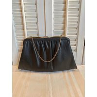 Vintage 1950's Purse ~ Black Faux Leather Handbag Chain Strap | Etsy (US)