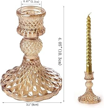 Glass Candlestick Holders Set 12Pcs, 4" Taper Candle Holders,Glod Glass Candle Holders for Weddin... | Amazon (US)