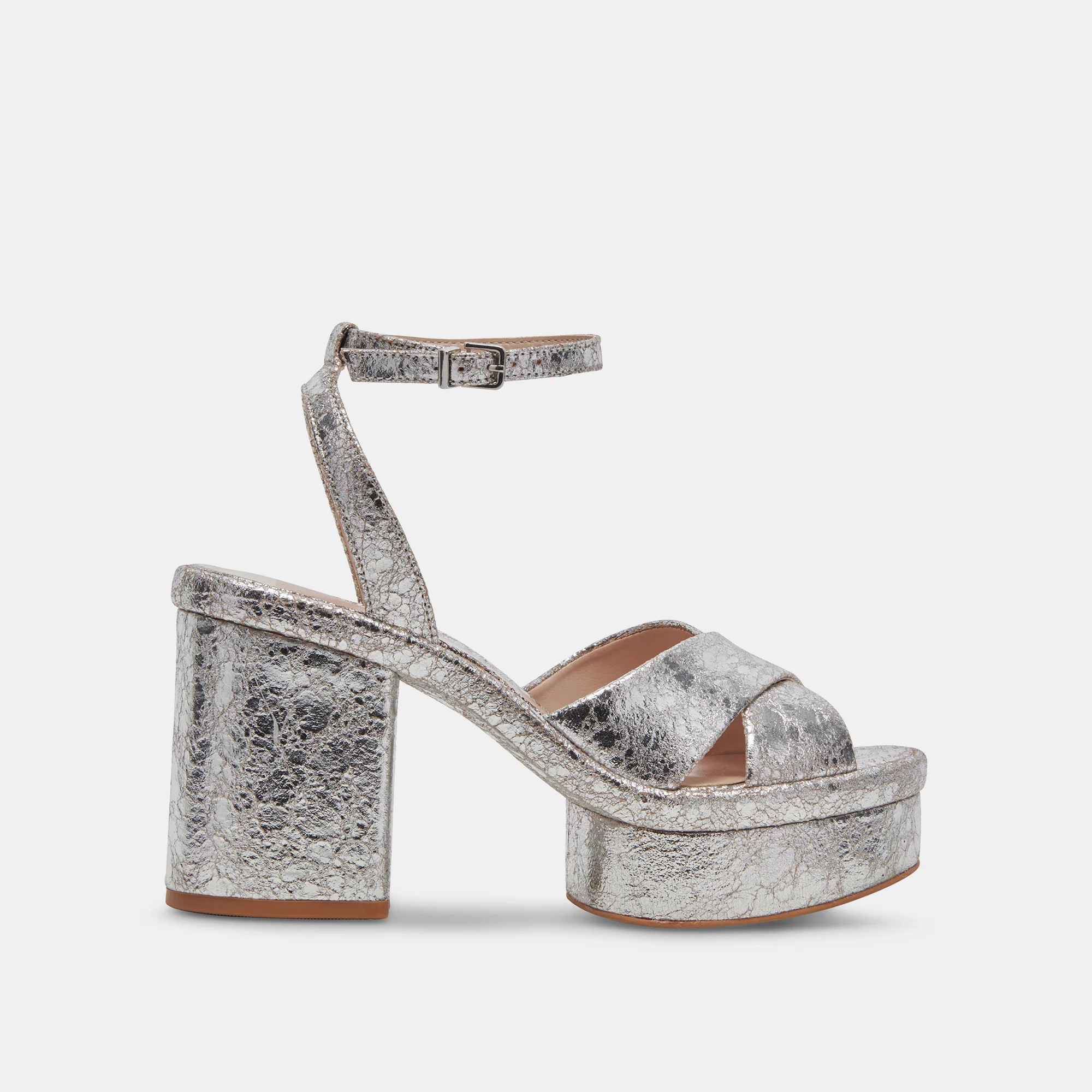 LAISHA HEELS SILVER DISTRESSED LEATHER | DolceVita.com