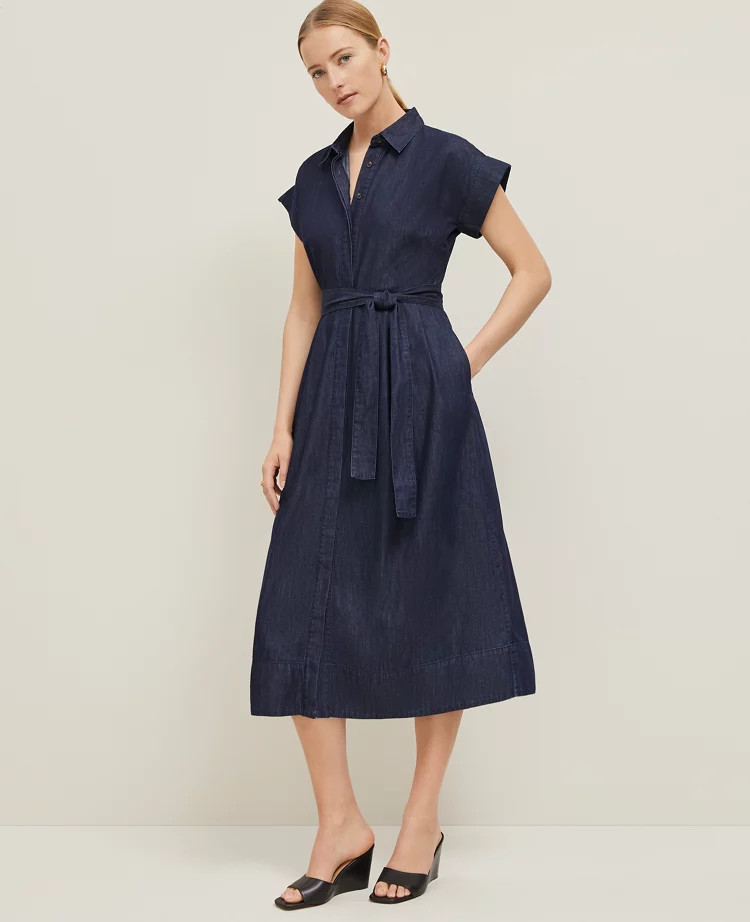Chambray Flare Midi Shirtdress | Ann Taylor