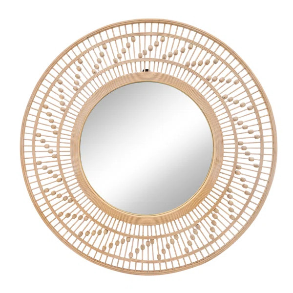36" Decorative Wall Mirror with Natural Colored Bamboo Wood - Round Bathroom Mirror, Hallway Mirr... | Wayfair North America