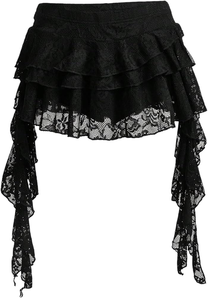 Women's Y2K Mini Skirt Ruffle Lace Asymmetrical Cute Skirts Layered Flowy Pleated Skort with Shor... | Amazon (US)