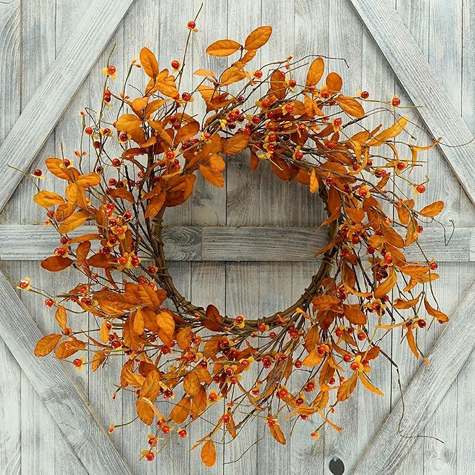 Artificial Fall Wreath for Front Door Autumn Door Wreath with Bitter Sweet Berry,Dry Vine Branche... | Amazon (US)
