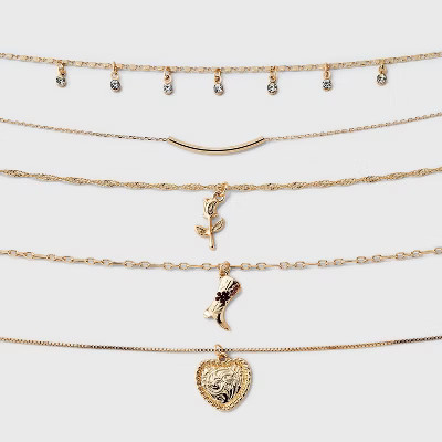 Mixed Rose and Heart Choker Necklace Set 5pc - Wild Fable™ Gold | Target