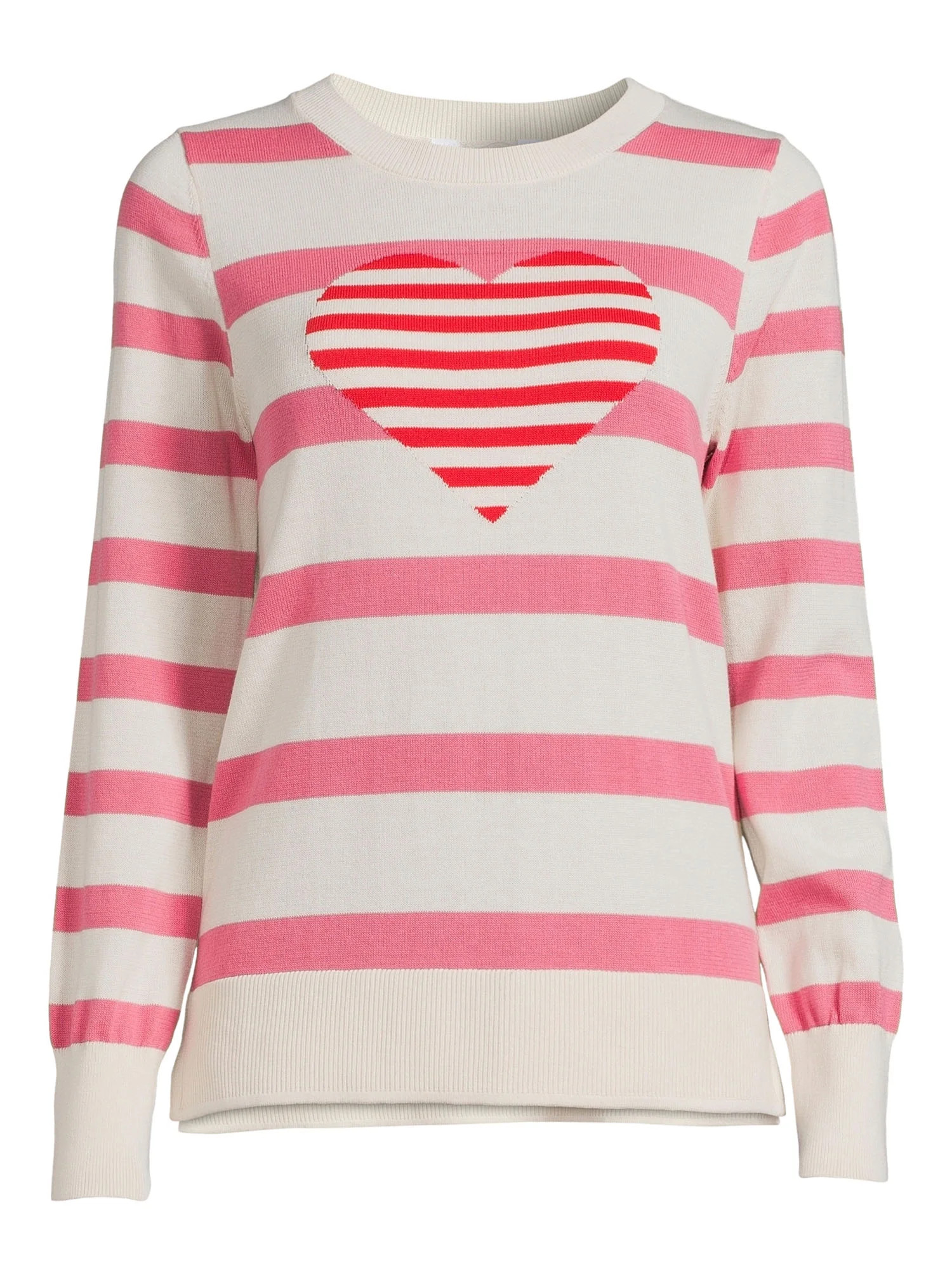 Time and Tru Women's Long Sleeve Hearts Sweater - Walmart.com | Walmart (US)