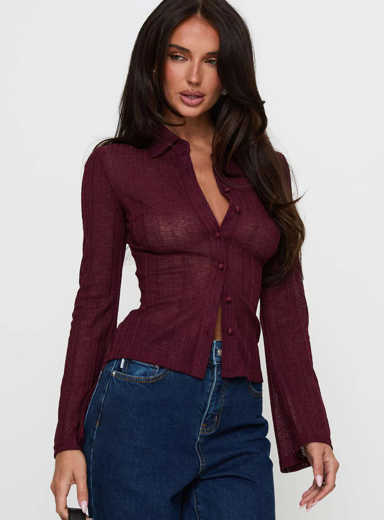 When You Sleep Long Sleeve Top Wine | Princess Polly AU
