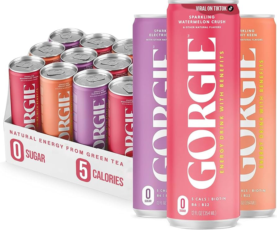 GORGIE Original Variety, Sugar-Free Natural Energy Drink Sparkling, Healthy Energy Drinks - Green... | Amazon (US)