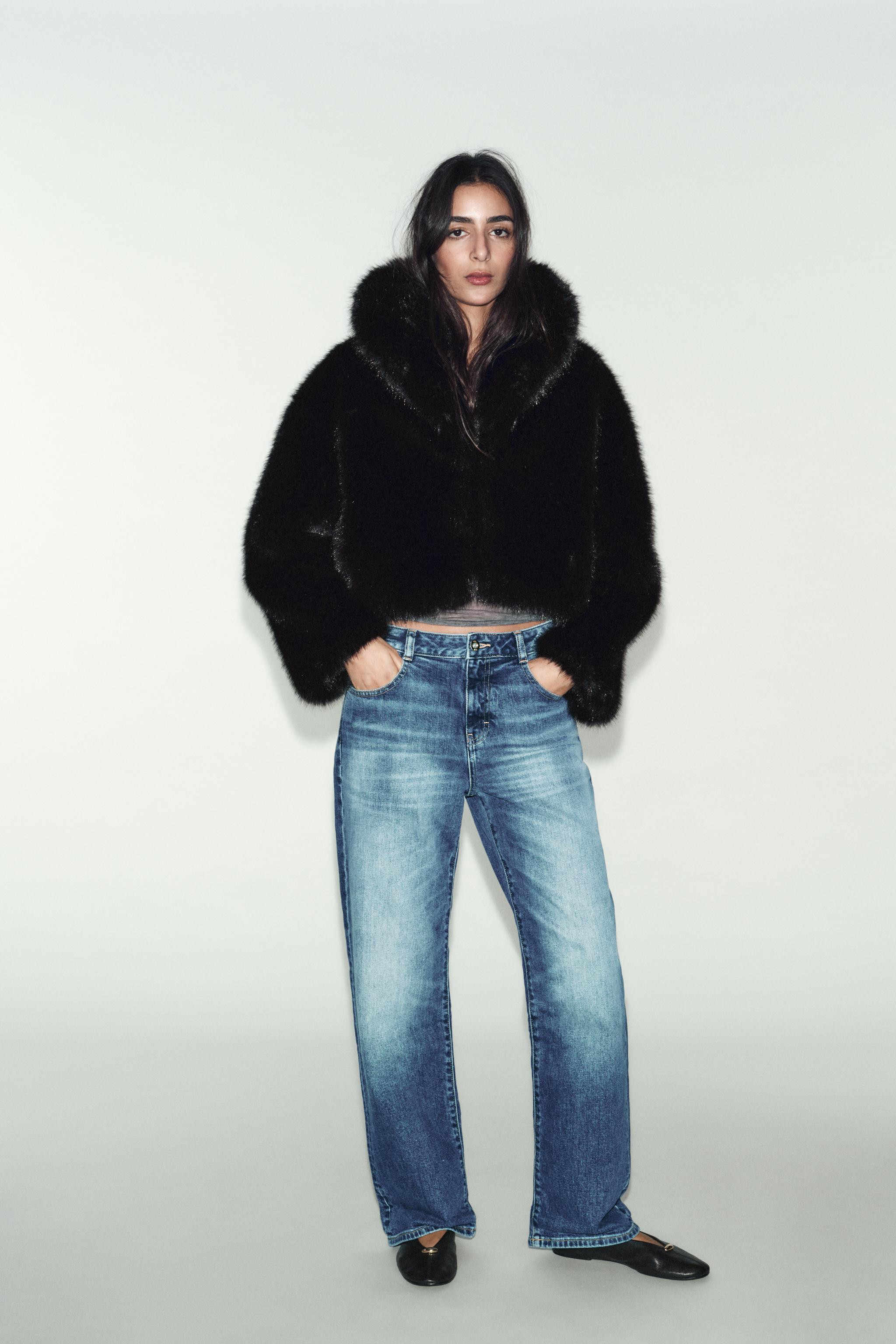 SHORT FAUX FUR LAPEL COLLAR COAT | Zara US