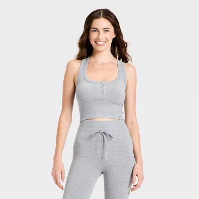 Women's Seamless Henley Tank Top - JoyLab™ Heathered Gray L | Target