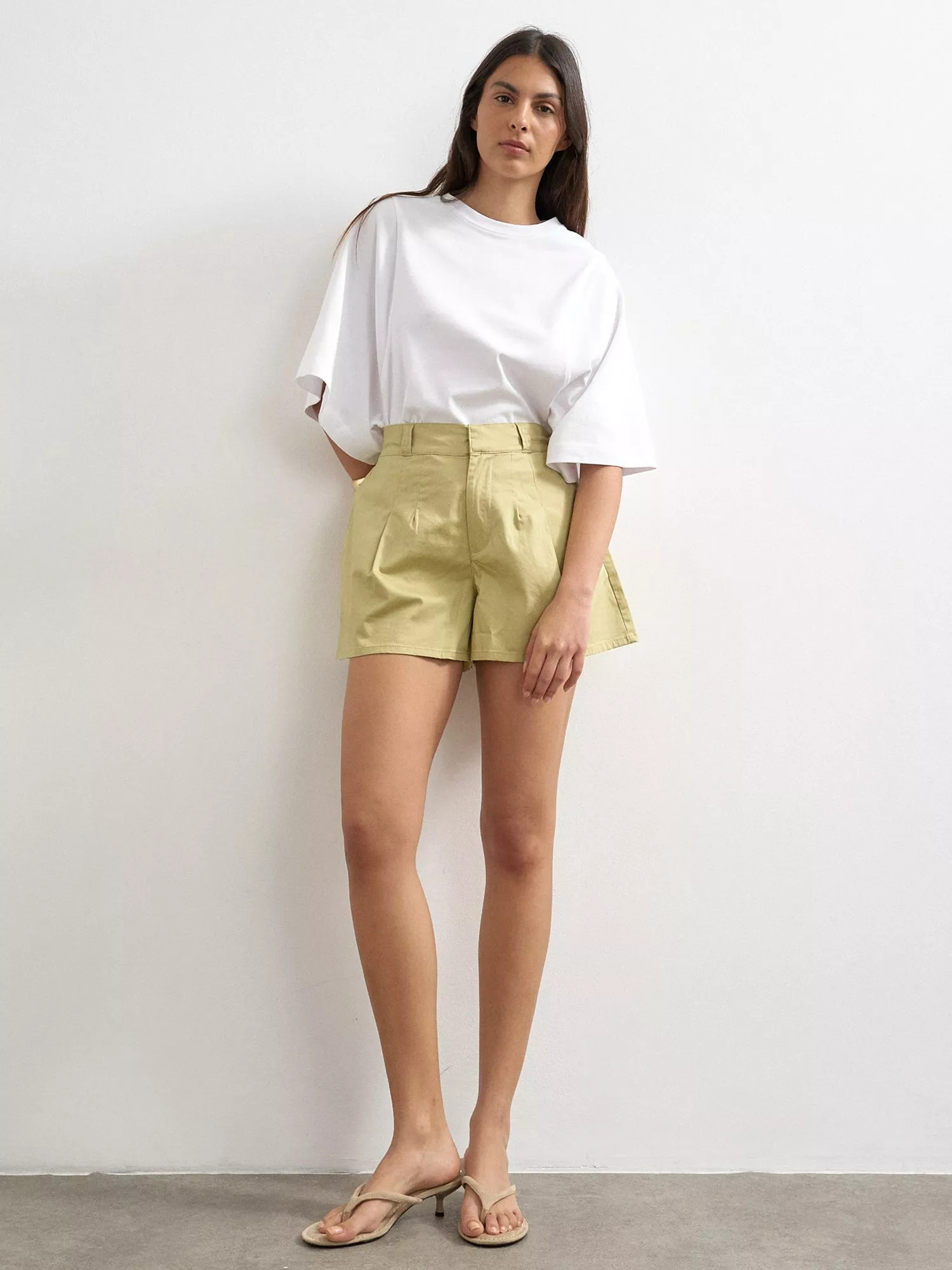 High Rise A-Line Shorts, Sage | John Lewis (UK)