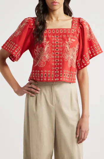 Laine Embroidered Eyelet Square Neck Cotton Top | Nordstrom