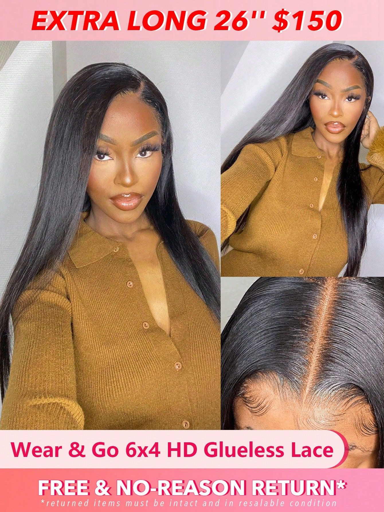 Glueless Hd Lace Front Straight 6 X 4 22-28 Inch 180% Lace Closure Wigs Natural Color Pre Plucked... | SHEIN