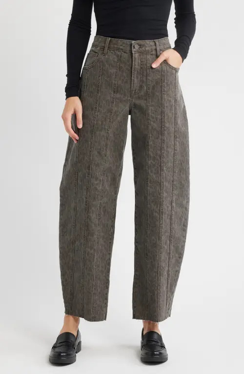 HIDDEN JEANS Seamed Cheetah Print Barrel Leg Jeans in Brown at Nordstrom, Size 29 | Nordstrom