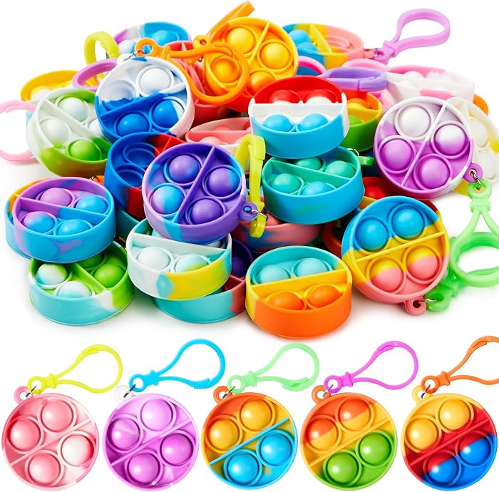 JOYIN Round Pop Fidget Keychain 30 Pack Pop Fidget Toys Bulk Party Favors for Kids 4-8,8-12 Years... | Amazon (US)