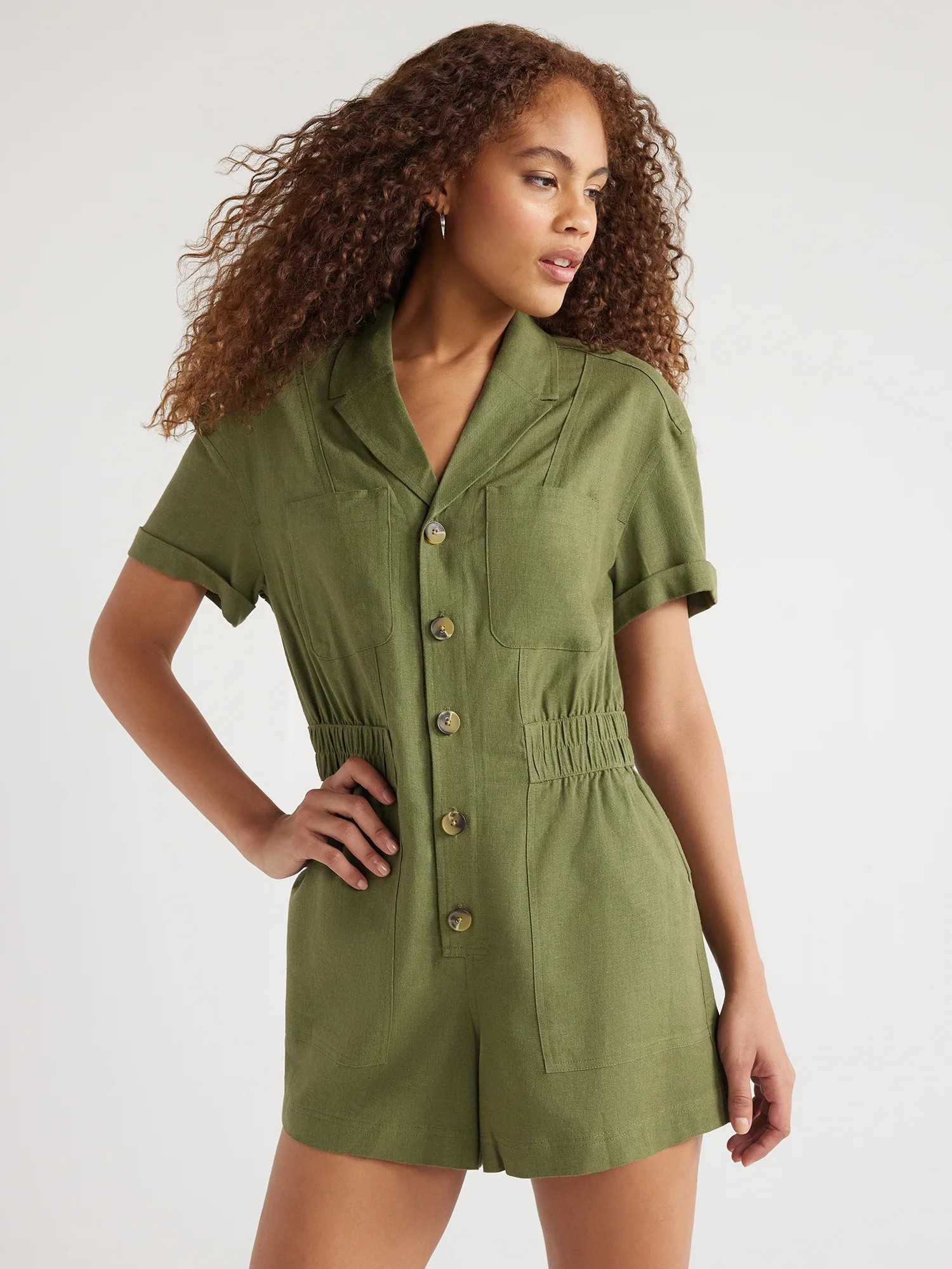 Free Assembly Women’s Utility Romper with Short Sleeves, 4.5” Inseam, Sizes XS-XXL | Walmart (US)