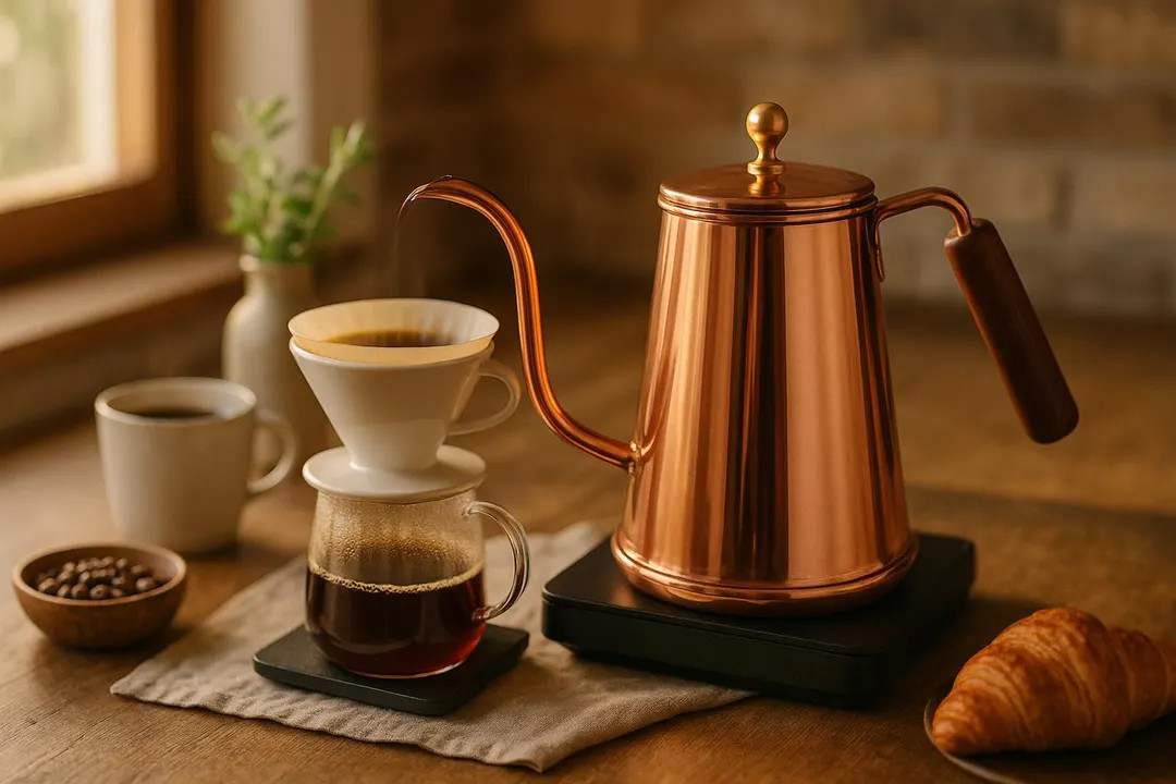 Handcrafted Copper Gooseneck Kettle – 1300ml Pour Over Coffee Pot With Wooden Handle - Etsy | Etsy (US)