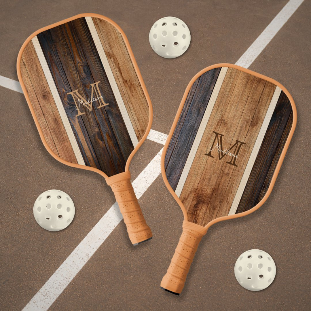 Rustic Wood Tone Stripe Vertical Pickleball Paddle | Zazzle