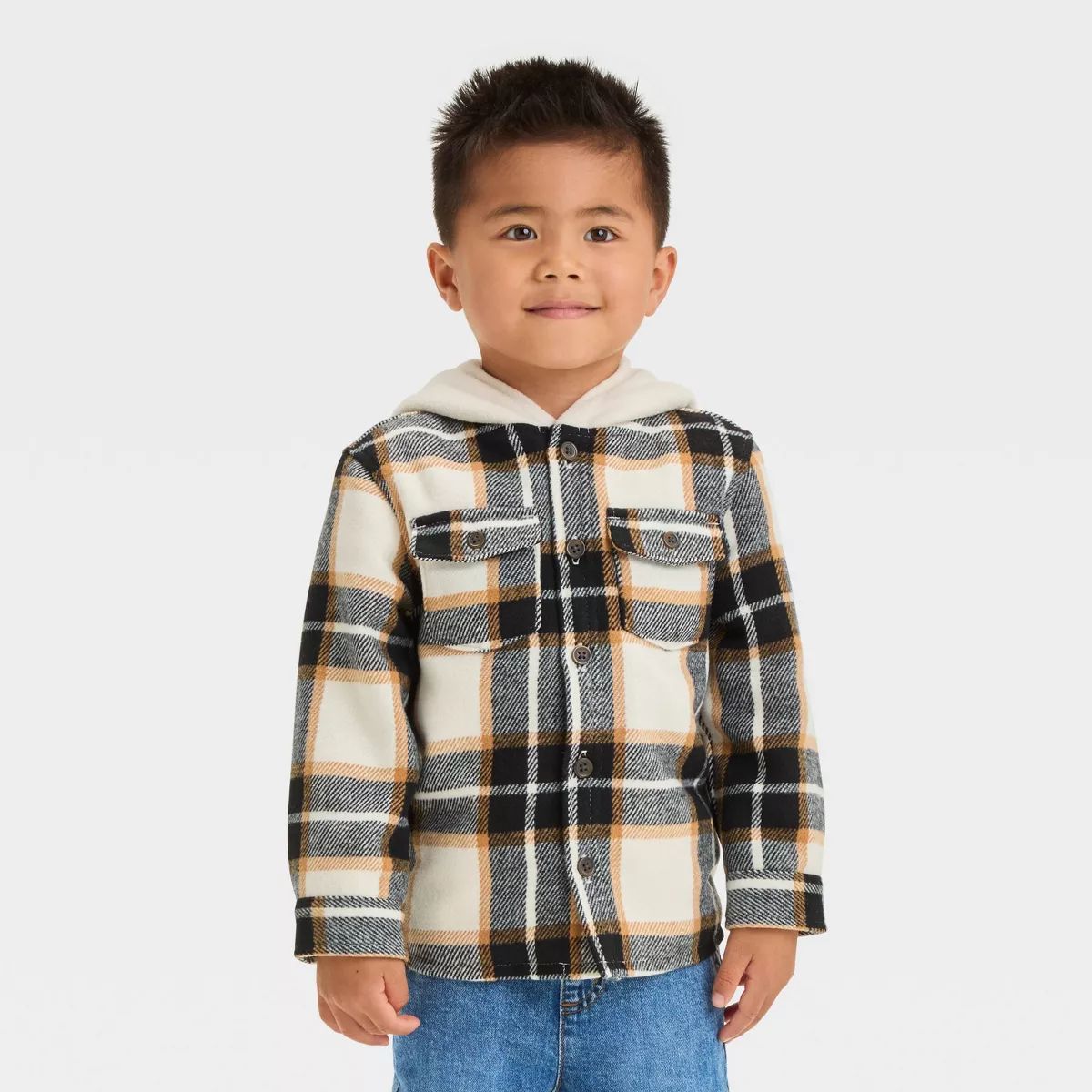 Toddler Boys' Lined Plaid Flannel Shacket - Cat & Jack™ Cream/Black | Target